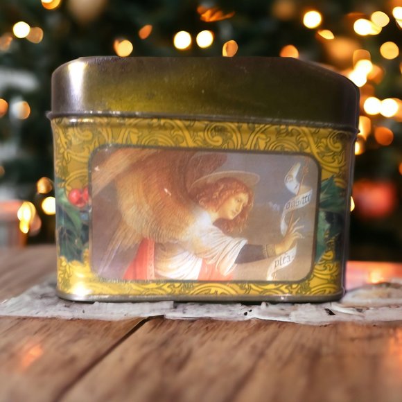 Hinged Vintage Christmas Tin Box with Angel and Mandolin on the Lid - Picture 6 of 9